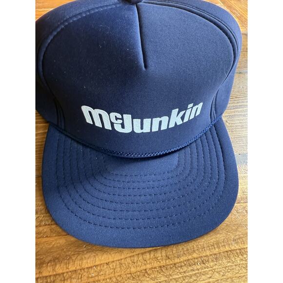 Vintage Nissin Men Hat Navy Blue Snapback Cap Classic Outdoor Trucker McJunkin - Picture 1 of 6